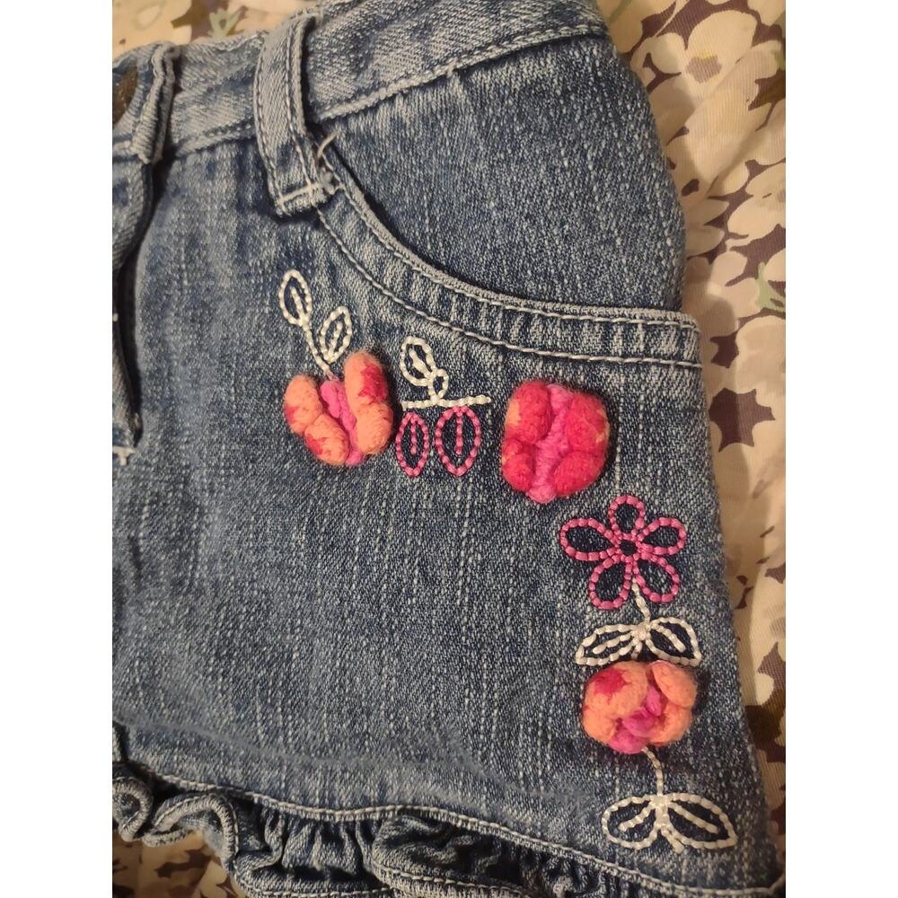 Koala Kids Embroidered ruffle Denim Skirt Size‎ 3/6 Months Butterfly Flowers - Picture 2 of 5
